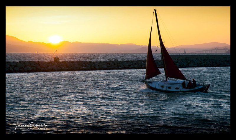 Sailboat at Sunset, Berkeley Marina, San Francisco Bay